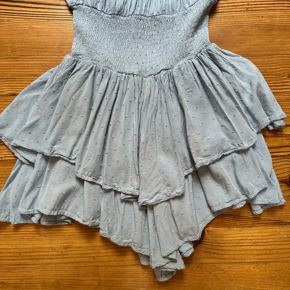 Princess Polly light blue smocked cap‎ sleeve babydoll top romper SIZE 4